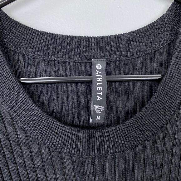 Athleta‎ Lincoln Park Sweater Black Lyocell Blend Crewneck Ribbed Size Medium - Picture 3 of 11